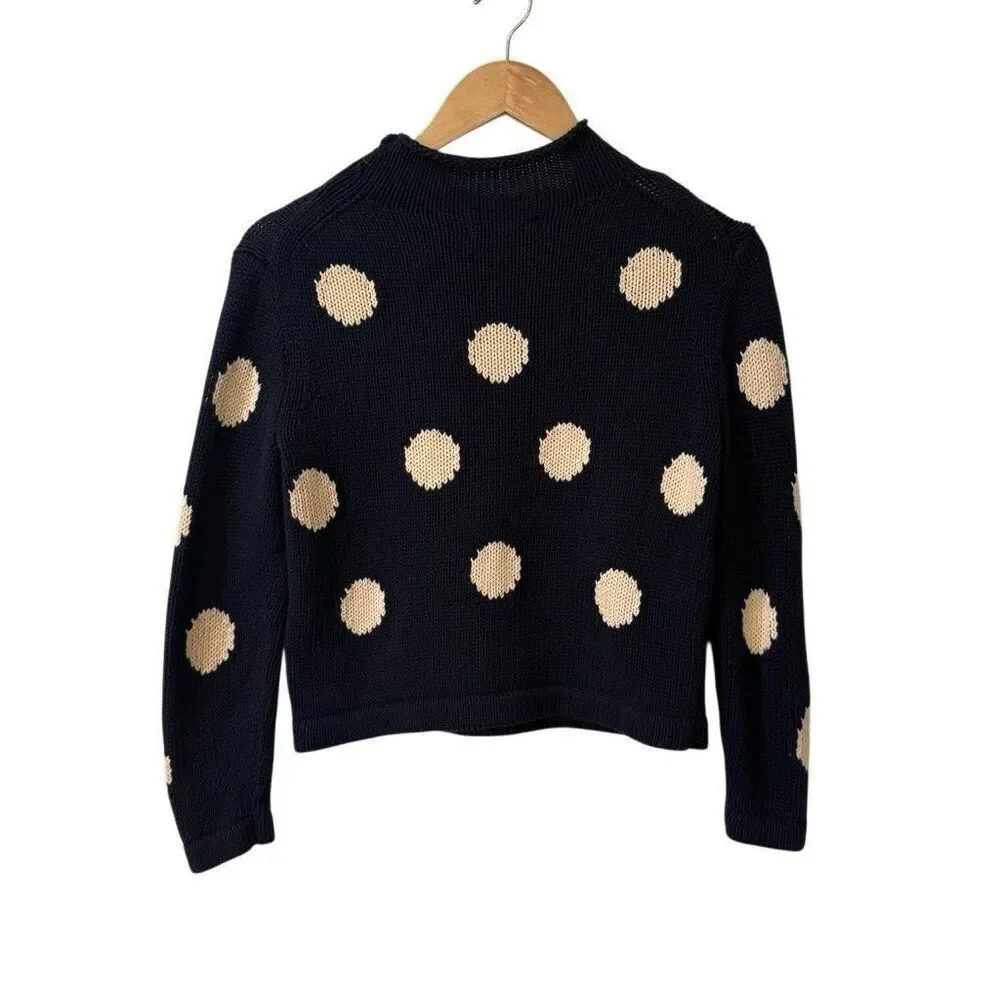 J. Crew Womens Always Rollneck Sweater Size XS Cotton Polka Dots Fisherman